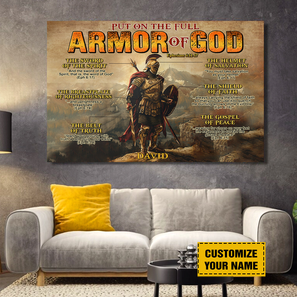 Teesdily | Customized Christian Warrior Poster Art, Put On The Full Armor Of God Canvas, Ephesians 613 Bible Verse Print Art, Jesus Lover Gifts