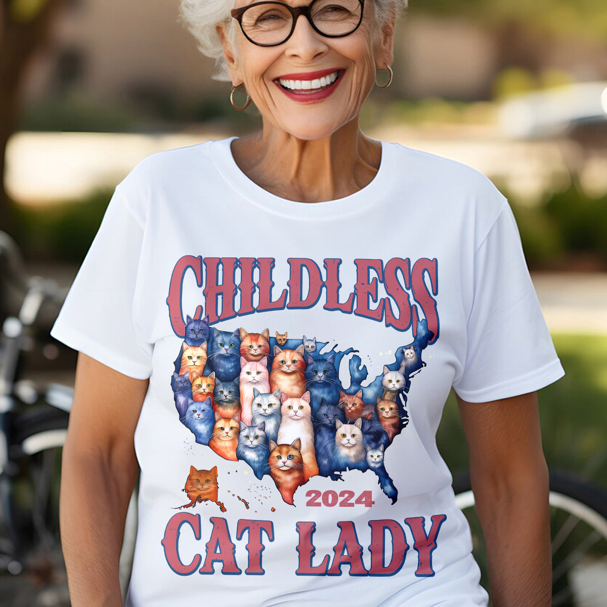 Teesdily | Childless Cat Lady 2024 Shirt, American Map Cats T-shirt, Funny Childless Cat Lady For Ka-mala Sweatshirt Hoodie Mug, Cat Lovers Gift