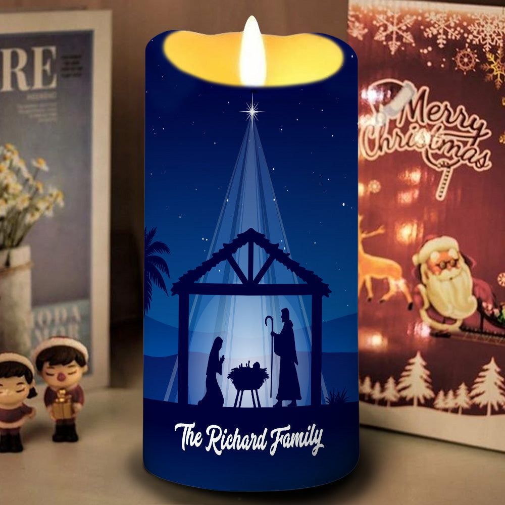 Teesdily | Custom Christmas Nativity Scene LED Candle Without Battery, Holy Night Birth Jesus, Christ Religious Christmas Gift