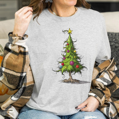 Teesdily | Christmas Tree Shirt, Christmas Tree Sweatshirt, Whimsical Christmas Tree Hoodie Mug, Christmas Lights Tree Tshirt Family