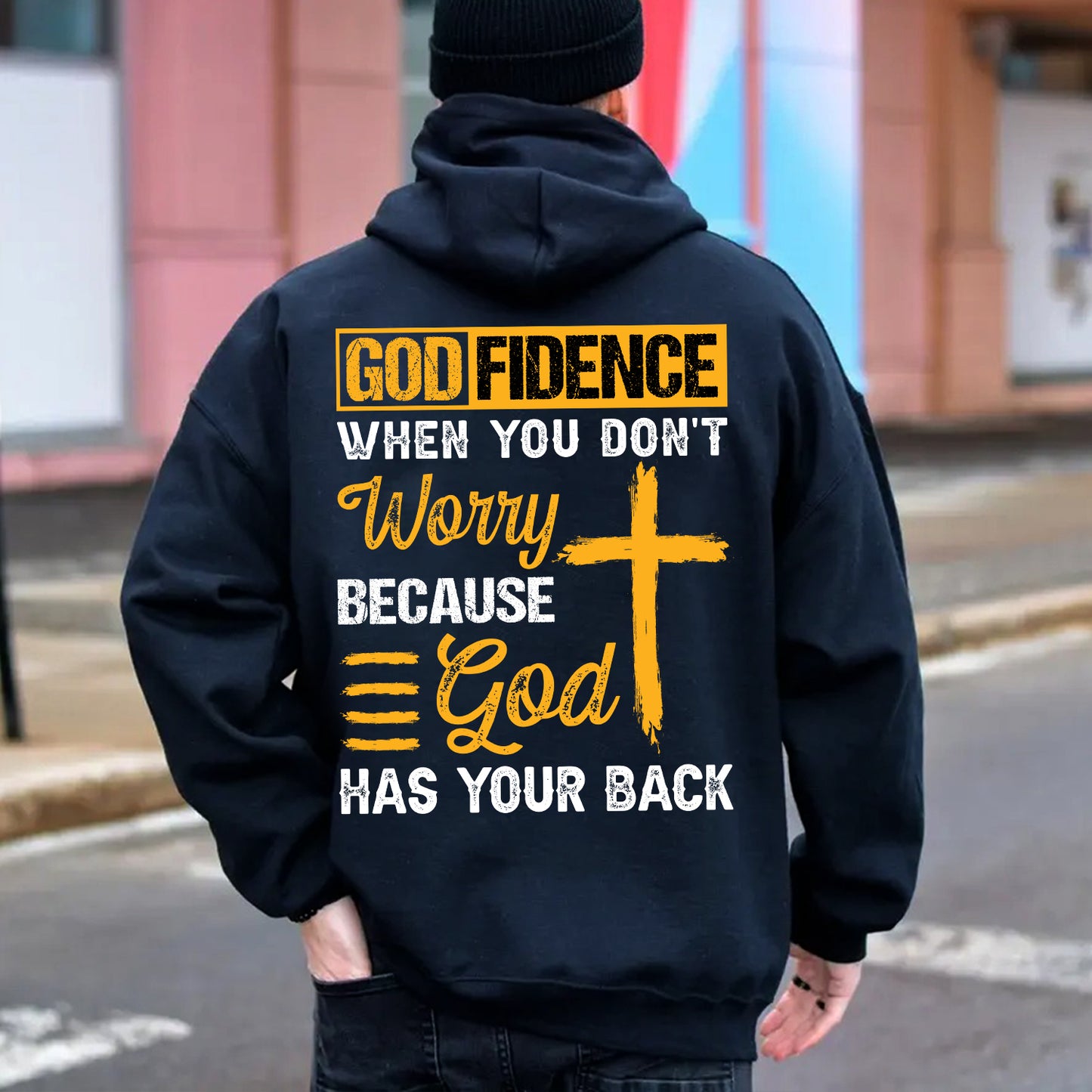 Teesdily | Jesus Cross Shirt, God Fidence When You Don't Worry Because God Has Your Back Tee Sweatshirt Hoodie Mug, Jesus Lovers Gifts, Christian Tee