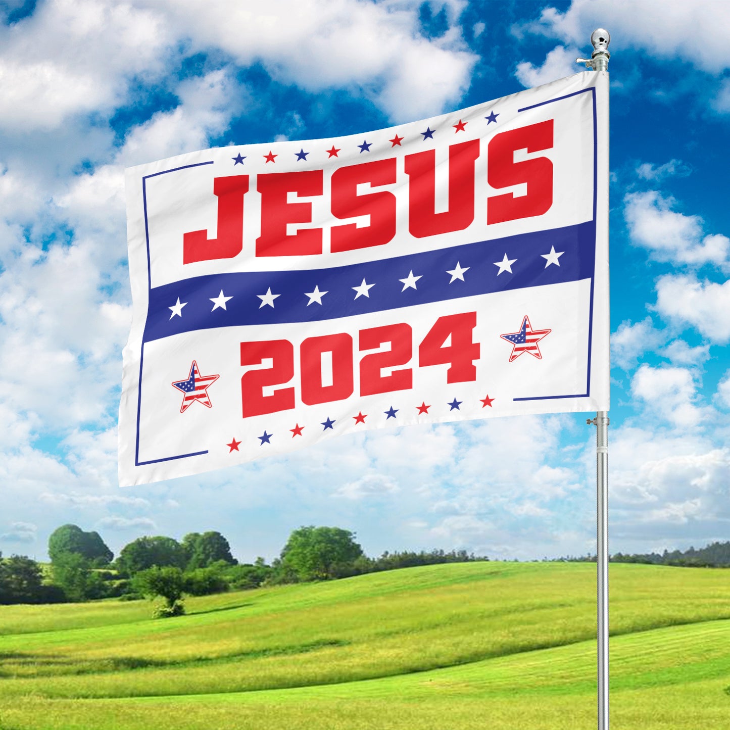 Teesdily | Jesus 2024 Garden Flag, Jesus Christ 2024 American Flag House, Independence Day Garden Banner Yard Flag, Patriotic Decor Home Decor Gift