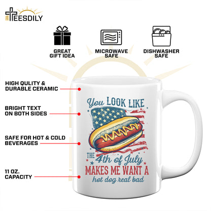 Teesdily | American Hotdog Retro Shirt, You Look Like The 4Th Of July Hoodie Sweatshirt, Independence Day Gifts Mug Tee