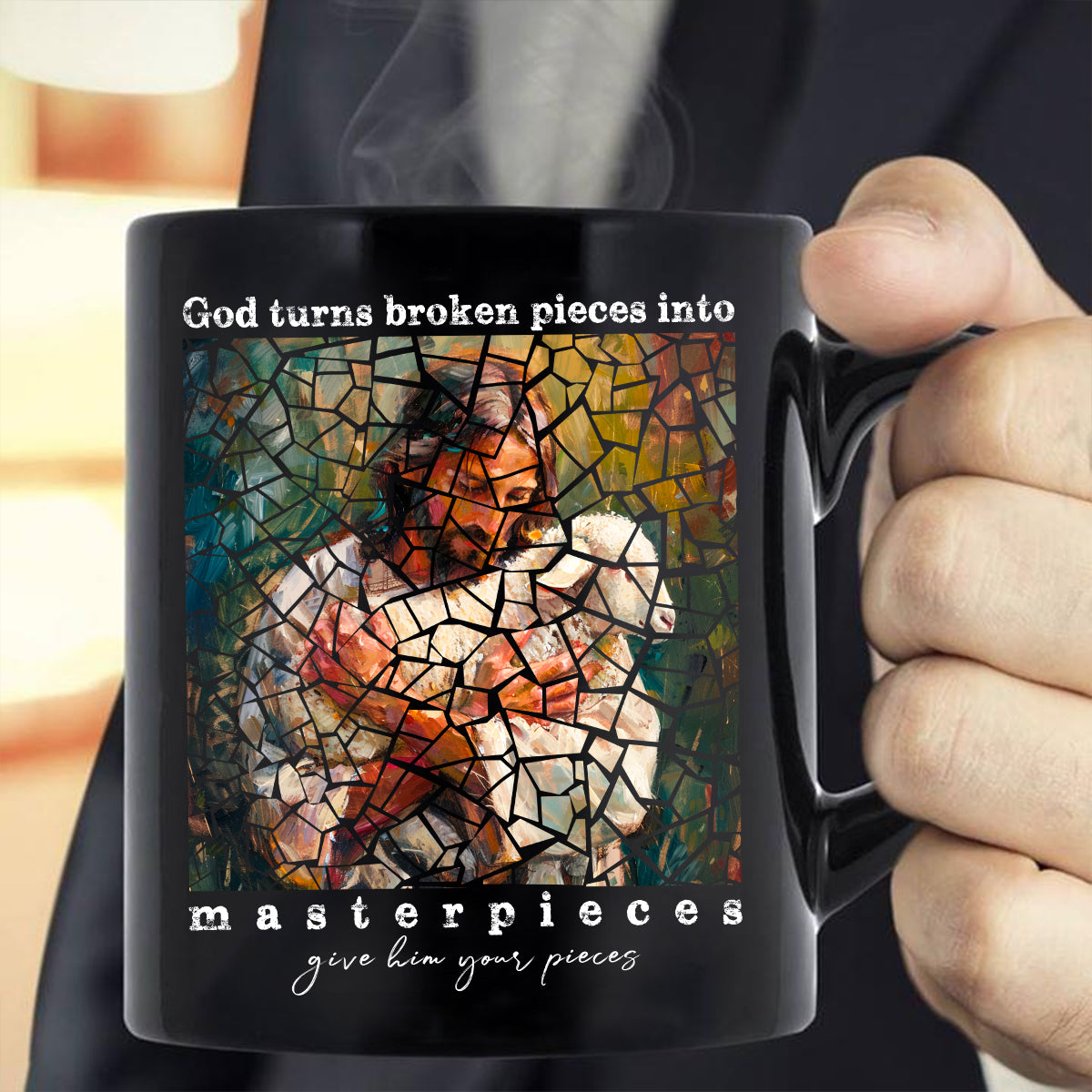 Teesdily | Jesus Lamb Shirt, God Turns Broken Pieces Into Masterpieces Give Him Your Pieces T-Shirt, Lamb Of God Sweatshirt Hoodie Mug Faith Gift