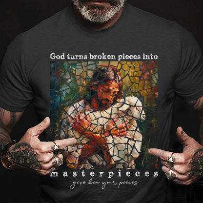 Teesdily | Jesus Lamb Shirt, God Turns Broken Pieces Into Masterpieces Give Him Your Pieces T-Shirt, Lamb Of God Sweatshirt Hoodie Mug Faith Gift