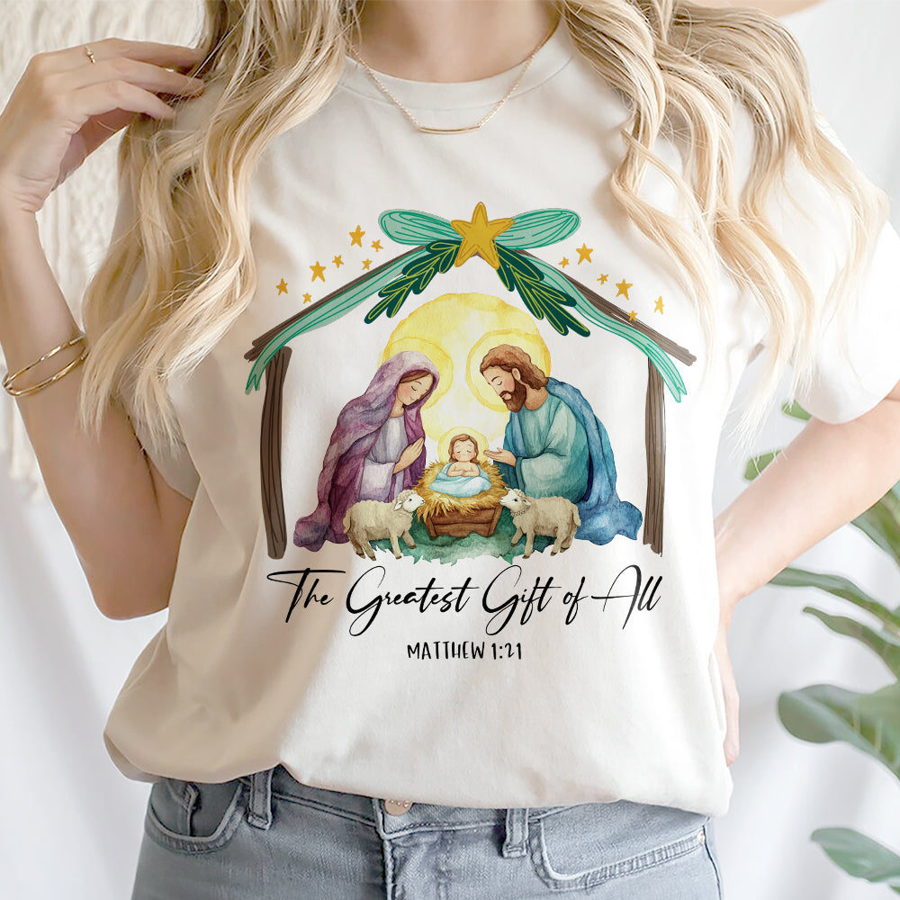 Teesdily | The Greatest Gift Of All Shirt, Nativity Shirt, Christian Nativity Christmas Sweatshirt Hoodie Mug, Religious Gift