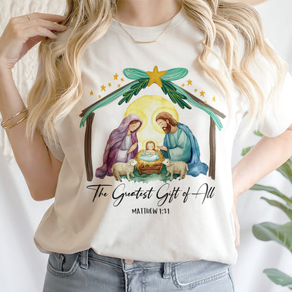 Teesdily | The Greatest Gift Of All Shirt, Nativity Shirt, Christian Nativity Christmas Sweatshirt Hoodie Mug, Religious Gift