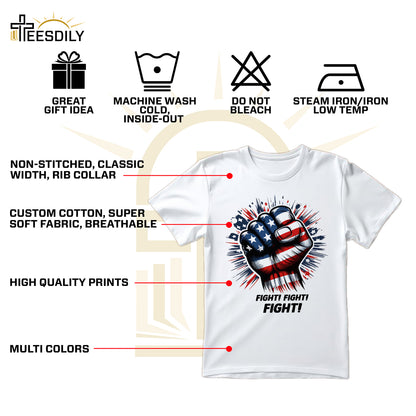 Teesdily | American Fight Unisex Shirt, Hand Fist American Flag Sweatshirt Hoodie Mug, American Pride Crewneck Shirt, Patriotic Gifts