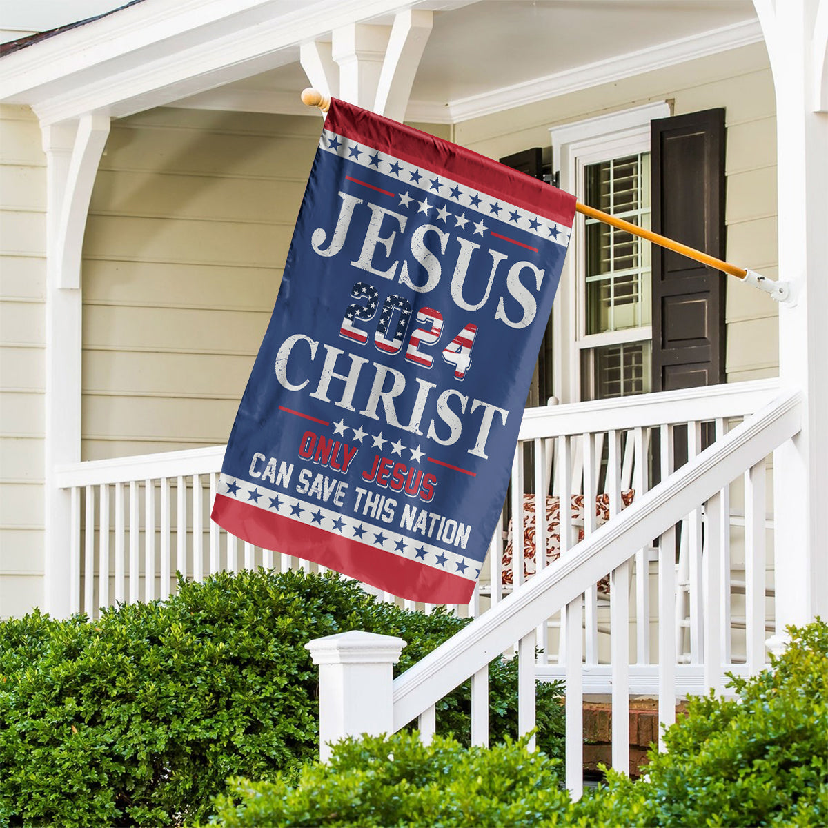 Teesdily | American Flag Jesus Christ House Flag, Jesus Christ 2024 Only Jesus Can Save This Nation Garden Flag, Patriotic Flag, Outdoor Decor Gifts