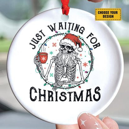 Teesdily | Santa Skeleton Christmas Light Ceramic Ornament, Merry Christmas Everything Is Fine Christmas Ornament, Xmas Gift