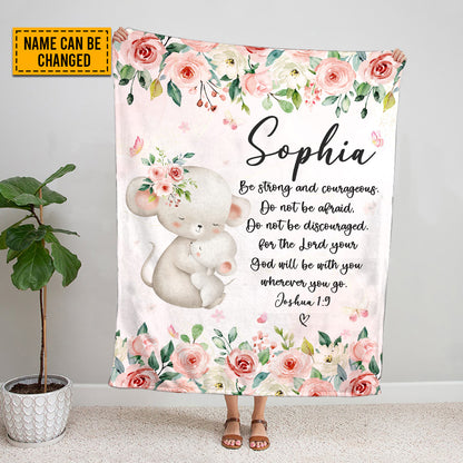 Teesdily | Elephant Mom And Kid Cyustom Fleece Blanket, God Verse Baby Blanket Gift, Baby Toddler Blanket, Floral Nursery Decor, Baby Shower Gifts