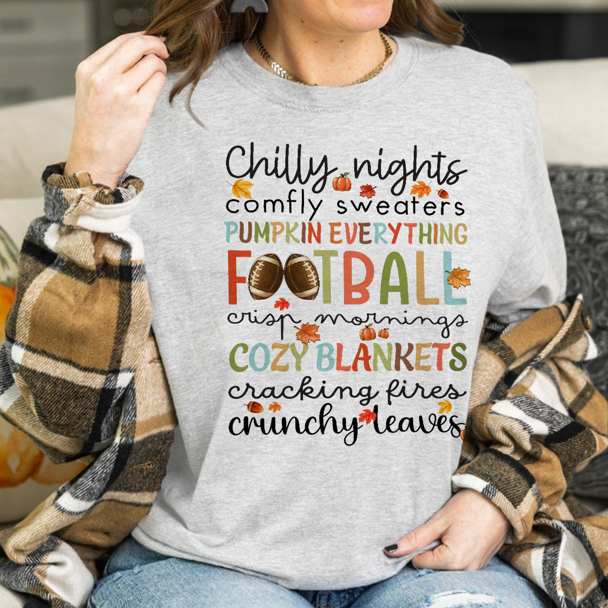 Teesdily | Fall T-shirt, Chilly Nights Pumpkin Everything Crunchy Leaves Tee Sweatshirt Hoodie Mug, Thanksgiving Gift, Autumn Pumkin Shirt