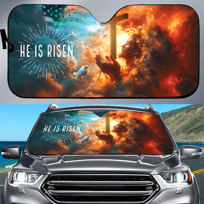 Teesdily | Jesus Cross Bird American Flag Car Sunshade, He Is Risen Auto Sunshade, Christ Car Windshield Sunshade, Car Accessories, Religious Gifts