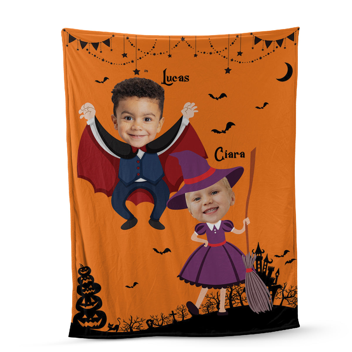 Teesdily | Kid Nursery Halloween Blanket With Face Cute Halloween Sherpa Fleece Blanket Customized Picture Halloween Gift Nursery Decoration