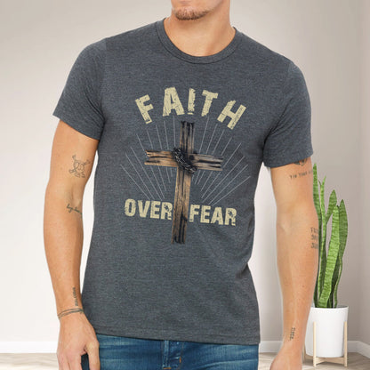 Teesdily | Jesus Cross Art Shirt, Faith Over Fear Tee Sweatshirt Hoodie Mug, Jesus Lovers Gifts, Christian Apparel, Christian Pastor Gifts