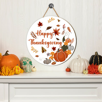 Teesdily | Happy Thanksgiving Round Wood Sign Pumpkin Autumn Vibes Door Decoration Harvest Fall Season Door Sign Thanksgiving Gift Home Decoration