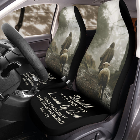 Teesdily | The Lamb Of God Car Seat Cover, John 1 29 Bible Verse Front Protector Seats, Christian Religious Gift, Car Accessories, Faith God Gift