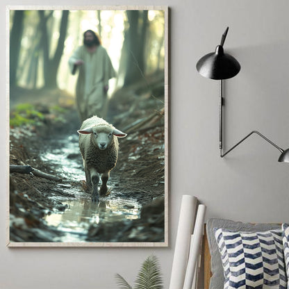 Teesdily | Jesus And Lamb Poster, Lamb Of God Canvas Poster Wall Art Decor, Jesus Running Lamb Faith Poster, Christian Art Gift Home Decoration