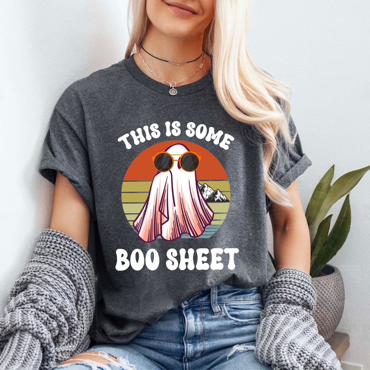 Teesdily | This Is Some Boo Sheet Shirt, Breast Cancer Boo Sheet Sweatshirt, Retro Halloween Boo Ghost Costume Hoodie Mug