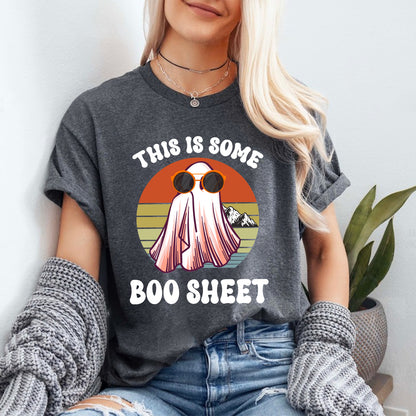 Teesdily | This Is Some Boo Sheet Shirt, Breast Cancer Boo Sheet Sweatshirt, Retro Halloween Boo Ghost Costume Hoodie Mug