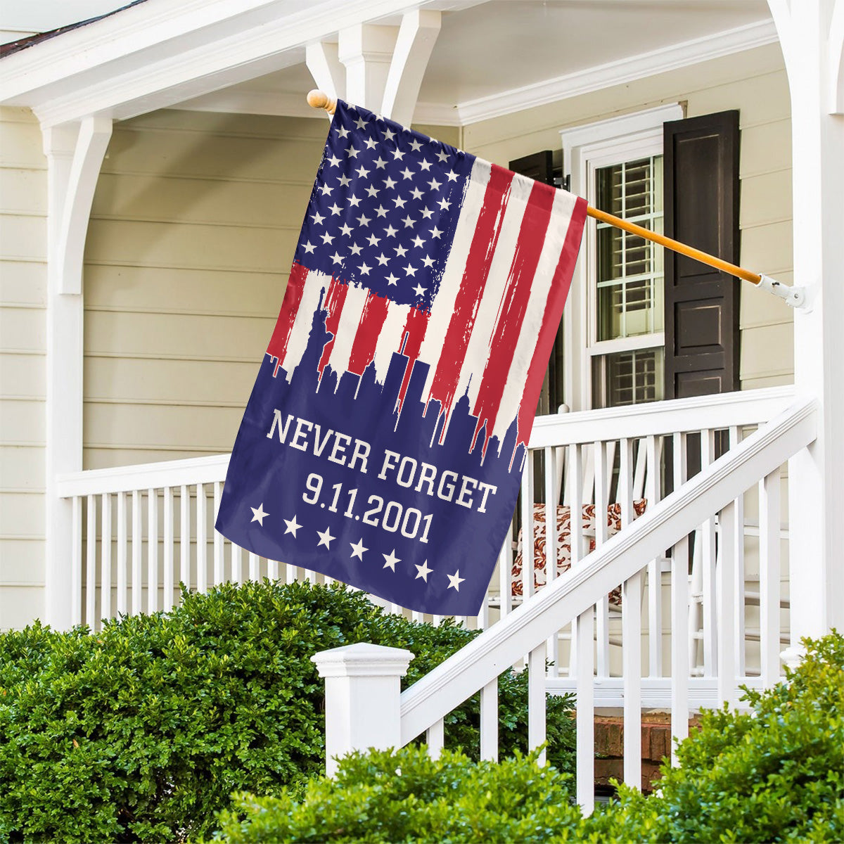 Teesdily | 11 September Day American Flag Yard Decor, 911 Never Forget House Flag, Indoor Decoration House Banner, Memorial Day Patriot Gifts