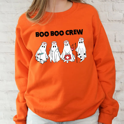 Teesdily | Funny Halloween Nurse T-shirt, Boo Boo Crew Cute Ghost Tee Sweatshirt Hoodie Mug, Halloween Nursing Gift, Cute Nurse Spooky Season Gifts