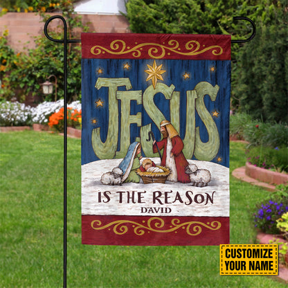 Teesdily | Customized Jesus Nativity Garden Flag, Jesus Is The Reason House Flag Christmas Decoration, Jesus Lover Gift, Xmas Gift