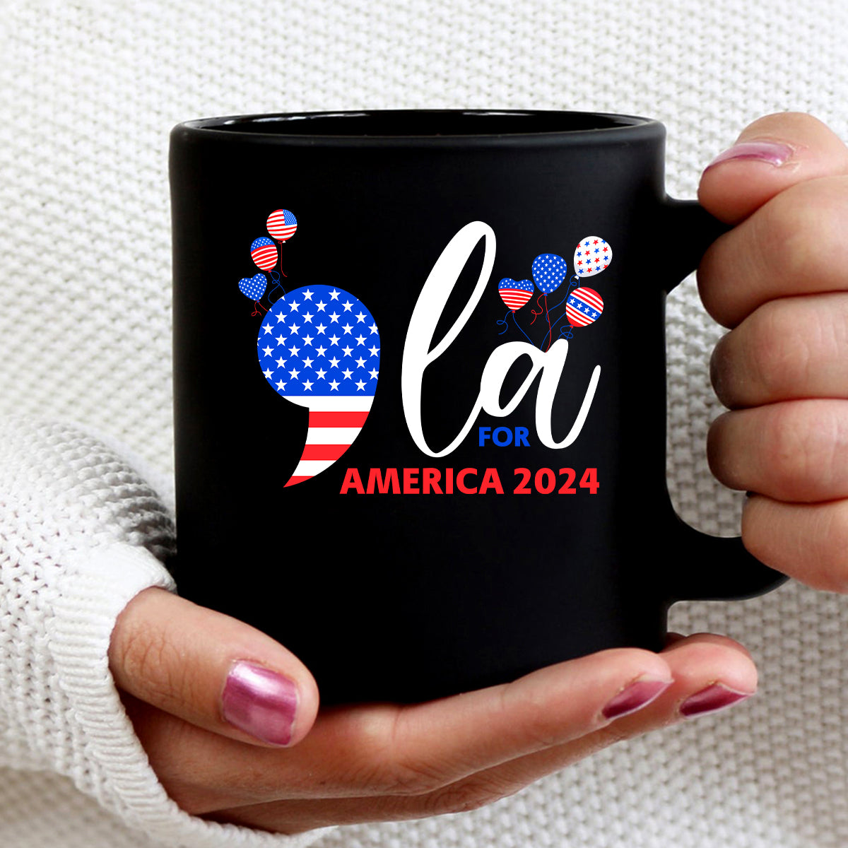 Teesdily | Comma La Shirt, Comma La For America T-shirt, 2024 American Flag Balloon Sweatshirt Hoodie Mug, Girl Power Patriot Gift