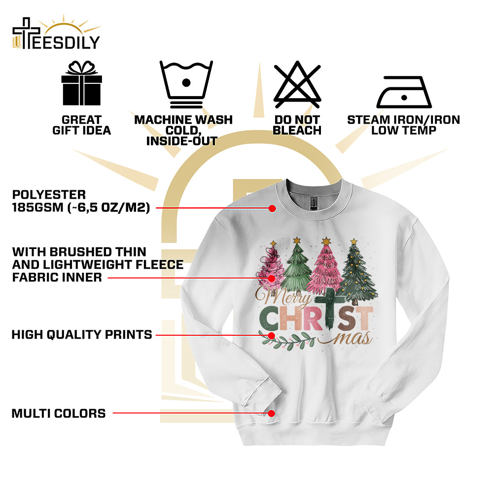 Teesdily | Merry Christmas Shirt, Jesus Christmas T-shirt, Christian Christmas Tree Sweatshirt, Holiday Christmas Hoodie Mug Gift