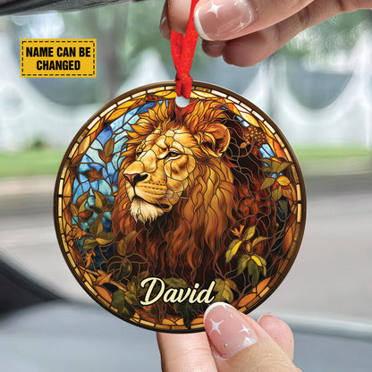 Teesdily | Customized Jesus Lion Ornament Car Hanger, The Lion Of Judah Car Rear View Mirror, Church Religious Acrylic Ornament, Jesus Lover Gift