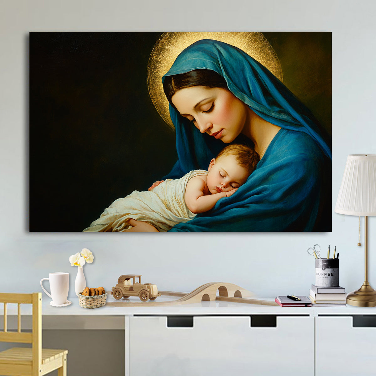 Teesdily | Mary And Jesus Poster, Christmas Christian Virgin Mary Jesus Canvas Painting Poster, Christ Religion Wall Art, Home Decoration, Xmas Gift