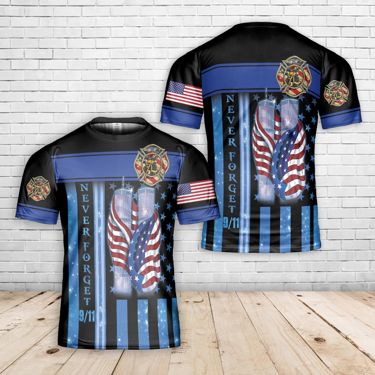 Teesdily | 911 Never Forget Firefighter 3d Tshirt Polo, America September 11th Polo Shirt, 911 Remembrance Day Apparel Clothing, Patriot Gifts