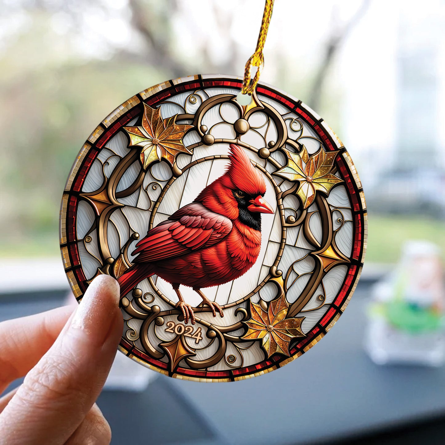 Teesdily | Red Cardinal Circle Ceramic Ornament, Cardinal Bird Acrylic Ornament, Jesus Lovers Gifts, Christmas Home Decor Gifts, Xmas Ornament