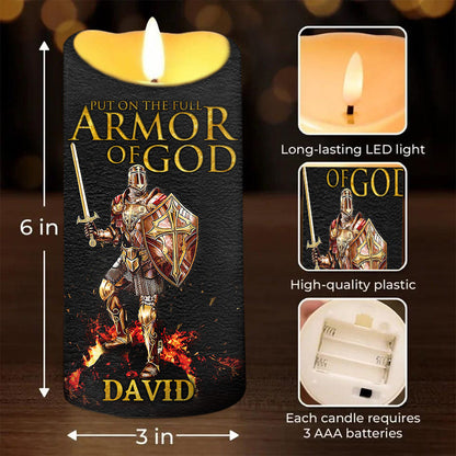 Teesdily | Customized Jesus Knight Templar Warrior LED Candle Without Battery, Put On The Full Armor Of God Prayer, Christmas Gift