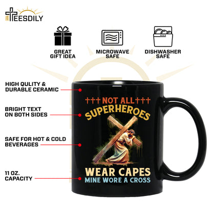 Teesdily | Jesus Cross Shirt, Not All Superheroes Wear Capes Mine Wore A Cross Tee Sweatshirt Hoodie Mug, Jesus Lovers Gifts, God Faith Believer Shirt