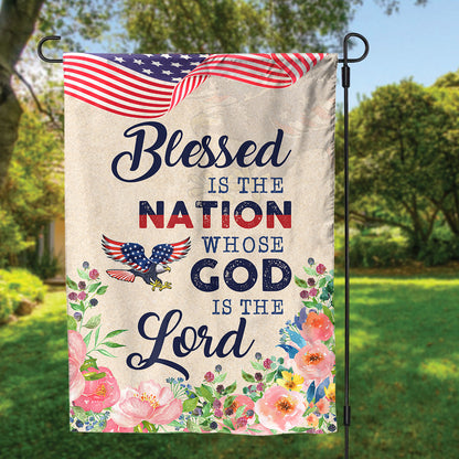 Teesdily | Eagle Floral Usa Flag, Blessed Is The Nation House Flag, Independence Day Home Decor, God Gift Lover, Christian Garden House Flag