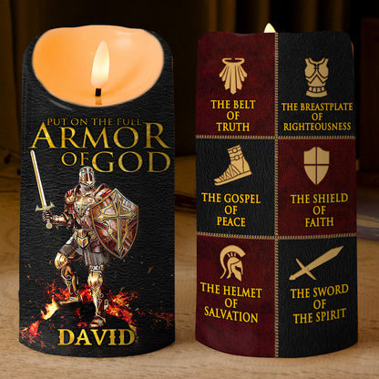 Teesdily | Customized Jesus Knight Templar Warrior LED Candle Without Battery, Put On The Full Armor Of God Prayer, Christmas Gift