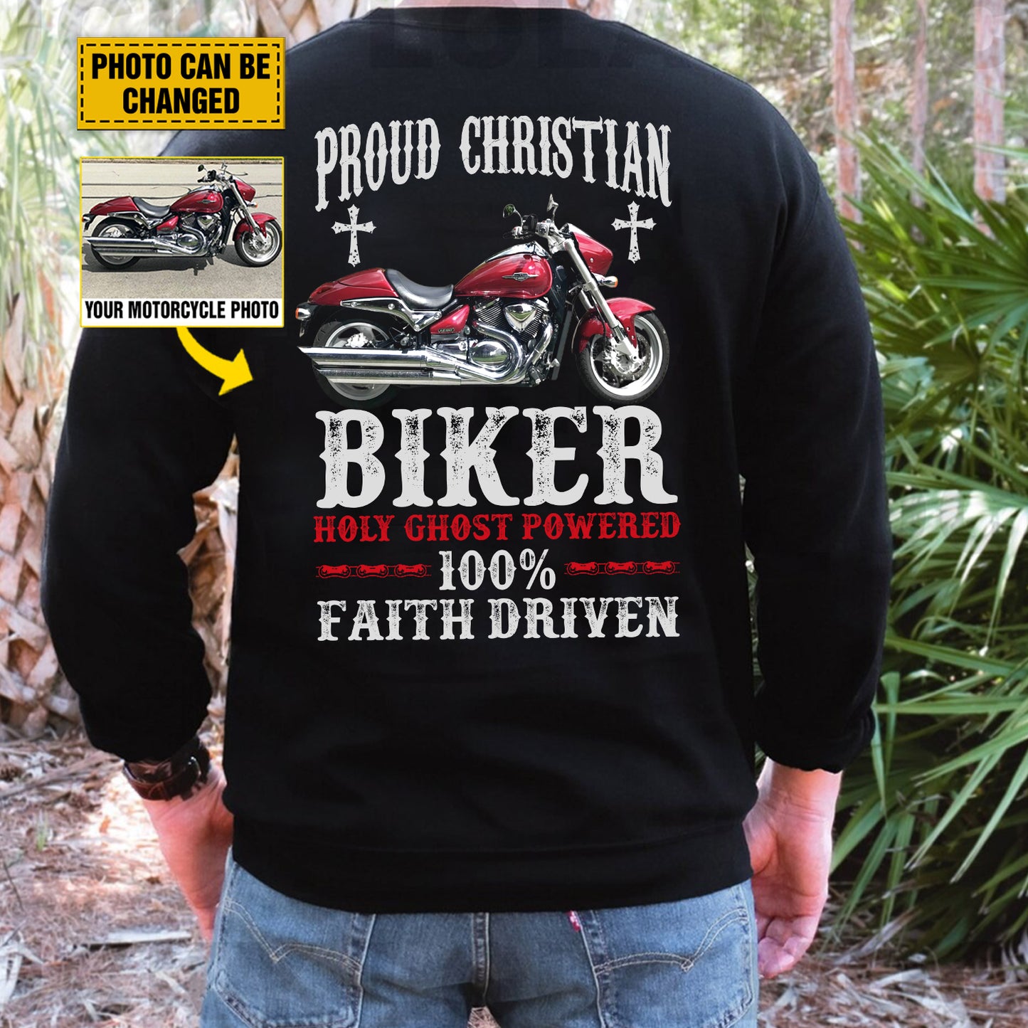 Teesdily | Customized Christian Motorcycle Shirt, Proud Christian Biker Back Design Sweatshirt Hoodie Mug, Jesus Lover Gifts, Christian Biker Apparel