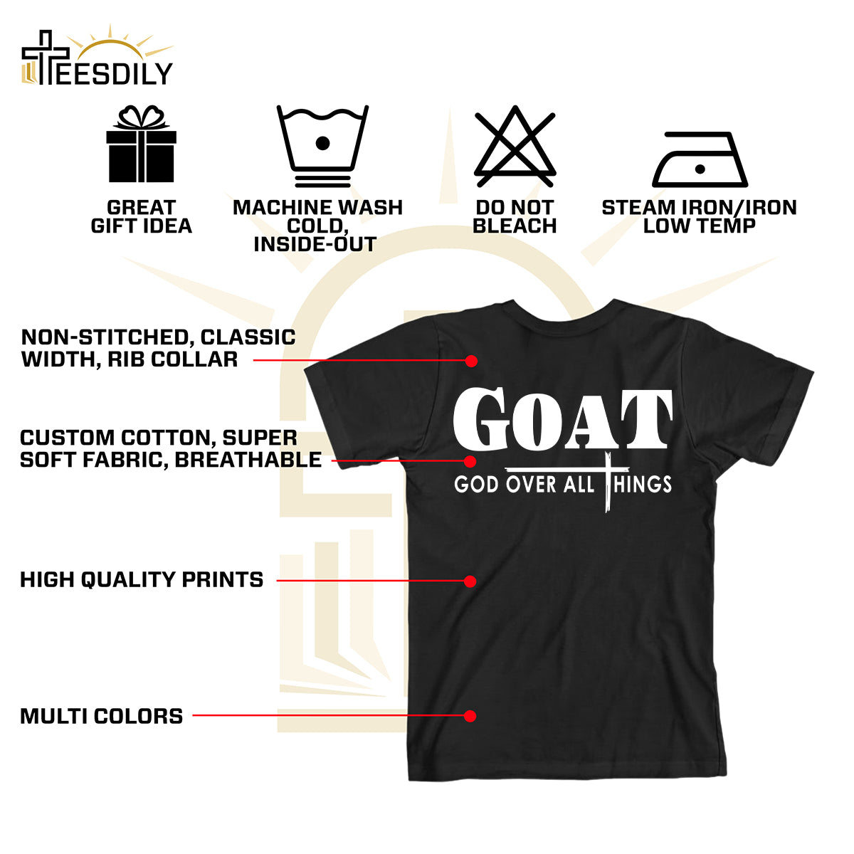 Teesdily | God Cross Shirt, Goat God Over All Things Tee Sweatshirt Hoodie Mug, Jesus Cross Lovers Shirt, Christian Apparel Gifts