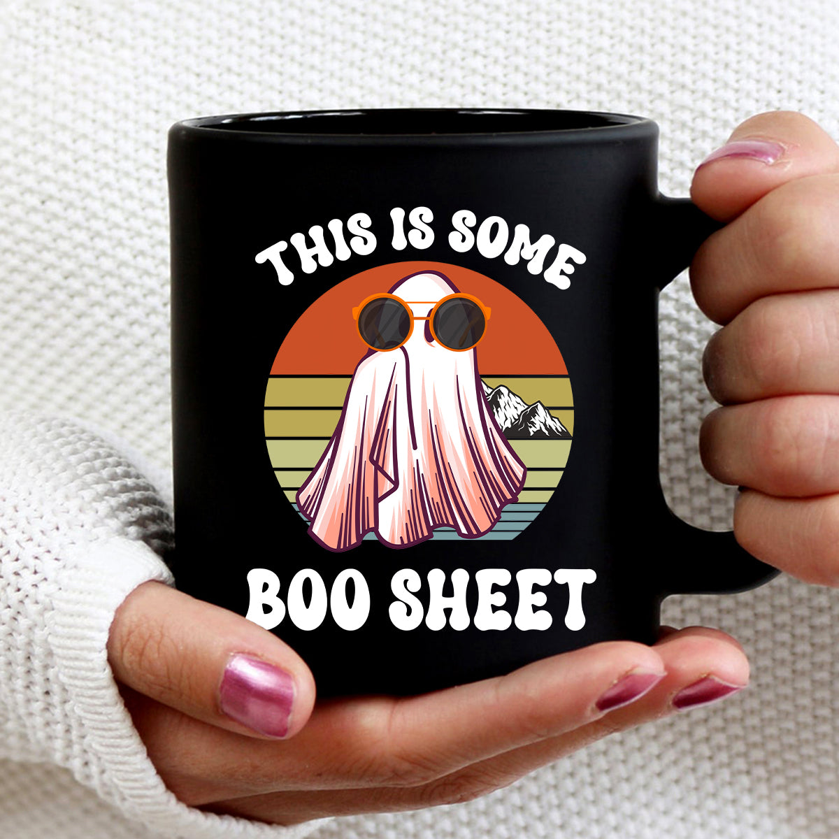 Teesdily | This Is Some Boo Sheet Shirt, Breast Cancer Boo Sheet Sweatshirt, Retro Halloween Boo Ghost Costume Hoodie Mug