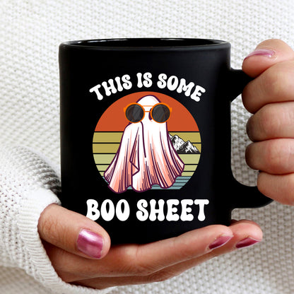 Teesdily | This Is Some Boo Sheet Shirt, Breast Cancer Boo Sheet Sweatshirt, Retro Halloween Boo Ghost Costume Hoodie Mug