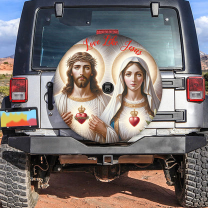 Teesdily | Jesus Mary Sacred Heart Spare Tire Cover, Love Like Jesus Tire Wheel Cover, Christian Car Accessories, Jesus Christ Durable Tire Protector