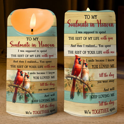 Teesdily | Customized Memorial Family Led Candle, To My Soulmate In Heaven Flameless Candle, Memorial Gift, Keepsake Gift