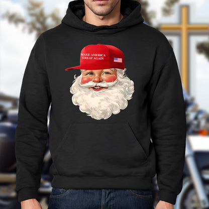 Teesdily | Santa Make Christmas Great Again Shirt, Funny Santa Christmas Sweatshirt, American Flag Santa Hoodie Mug, Xmas Gift