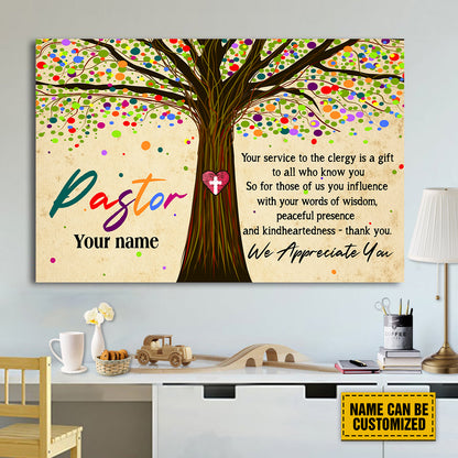 Teesdily | Pastor Customized Poster Canvas, Pastor Tree Life Print, Pastor Appreciation Wall Decor, Christian Home Decor Poster Canvas