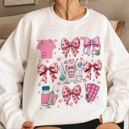 Teesdily | Pink Valentine Nurse Shirt, Valentine Nurse Coquette Bow Sweatshirt, Cupids Favorite Nurse Hoodie Mug, Valentine Gift