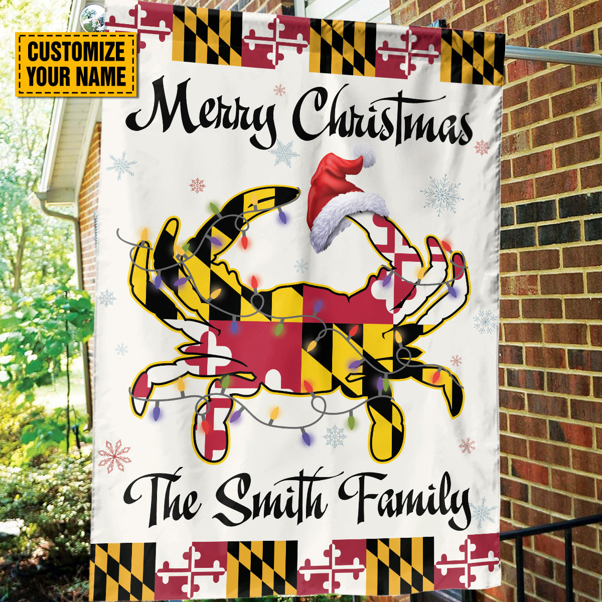 Teesdily | Customized Maryland Crab Christmas Flag Garden, Merry Christmas Maryland House Flag, Crab Santa Yard Flag Banner Decor, Christmas Gift