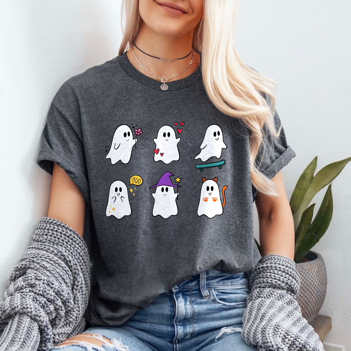 Teesdily | Halloween Cute Ghost Shirt, Halloween Spooky Ghost Flying Tee Sweatshirt Hoodie Mug, Halloween Symbol Gifts, Baby Boo Spooky Tee