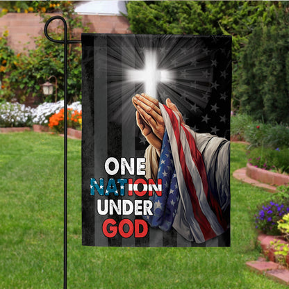 Teesdily | Jesus Christ Hand Praying Garden Flag, God Bless America House Flag, God American Flag Print, Christian Home Outdoor Decor