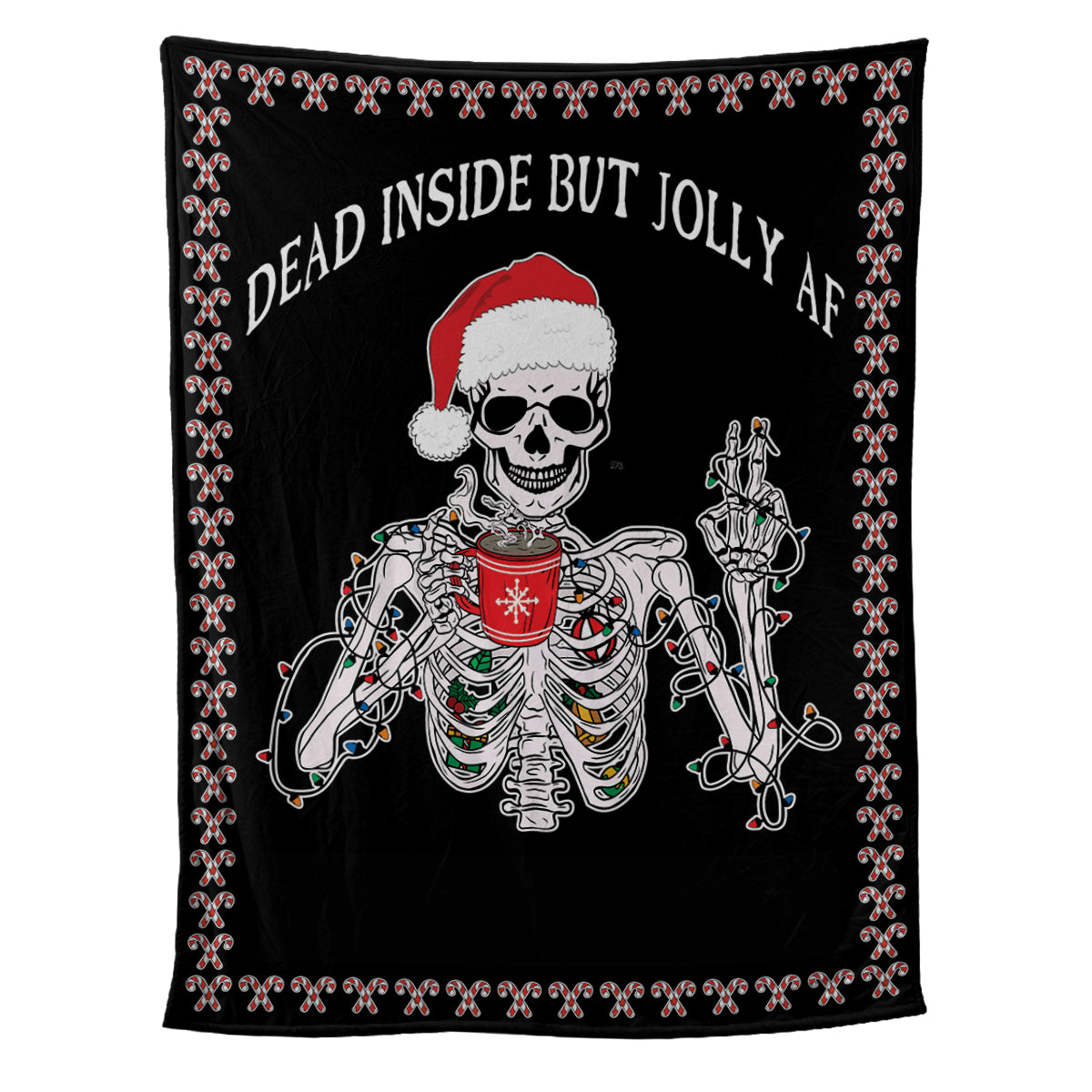 Teesdily | Personalized Christmas Skeleton Funny Blanket Dead Inside But Jolly Af Xmas Theme Bed Sofa Blanket Gothic Style Christmas Gifts